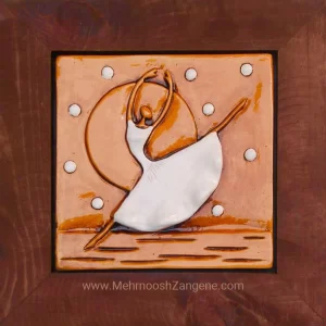 Elegant woman dancing under moonlight on a relief tile.